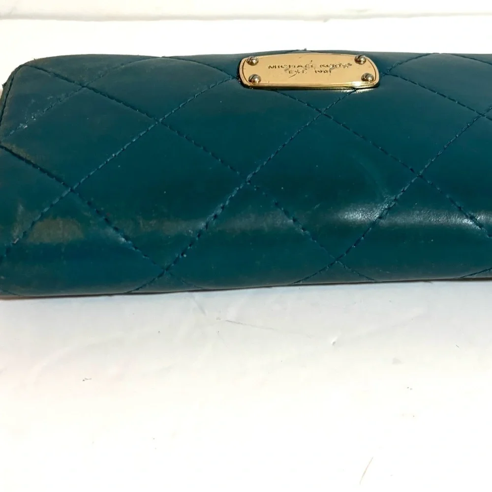 Michael Kors Teal Quilted Wallet with Gold Accents